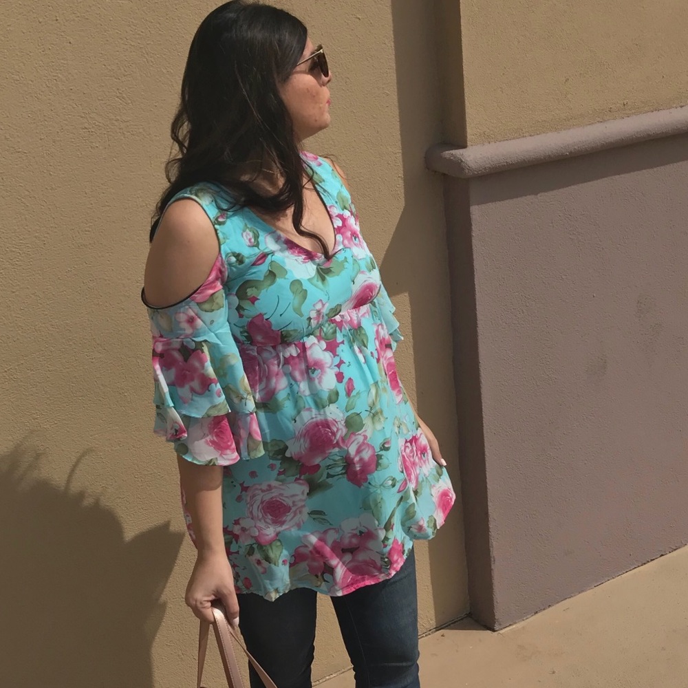 PinkBlush Maternity Floral Cold Shoulder Top